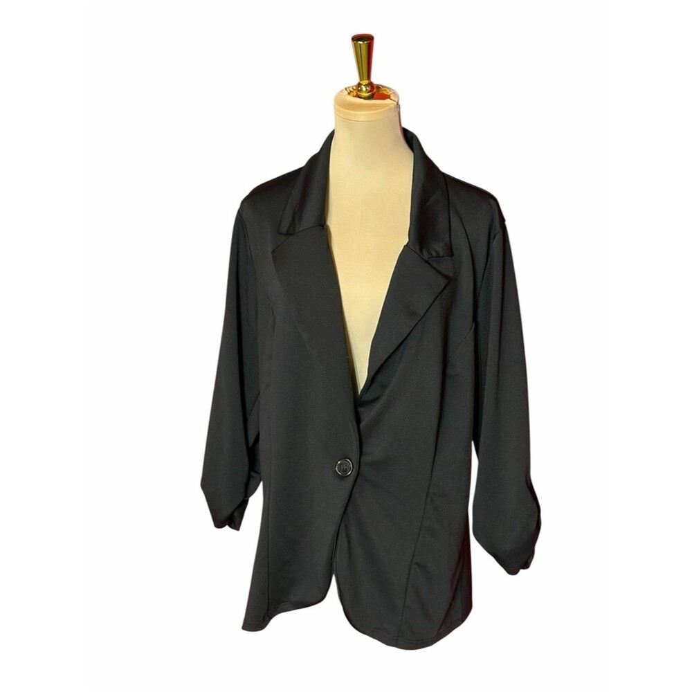 Hybrid & Company Black Single Button Blazer Jacket Plus Size 1X Career Office Wo